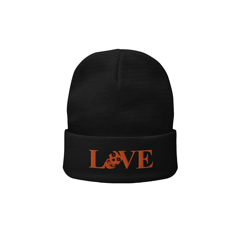 Love Skull Knit Beanie Black Orange