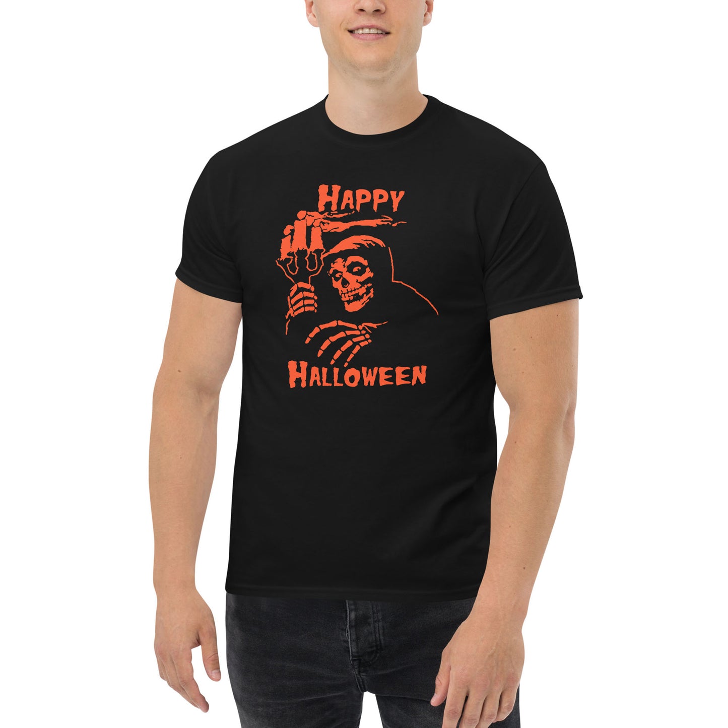 Happy Halloween Skull Tee Black Orange