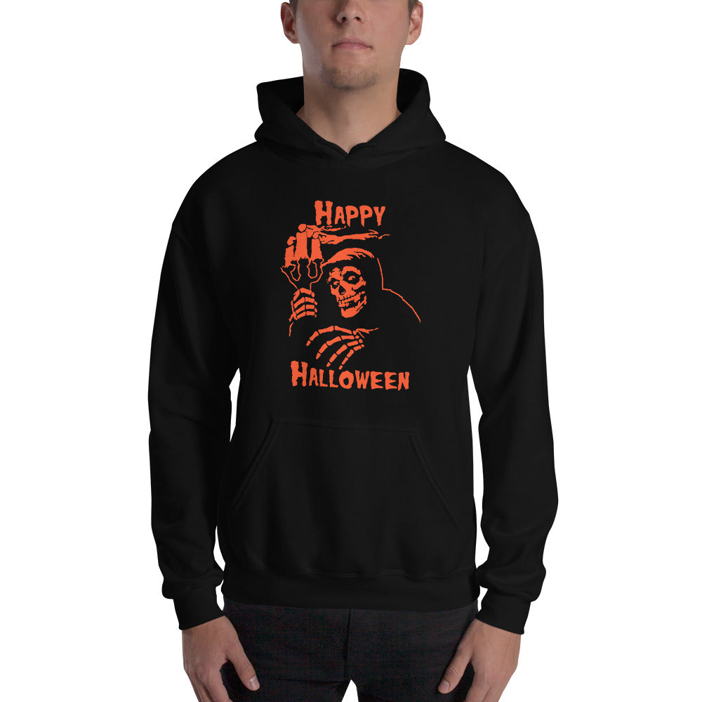 Happy Halloween Skull Hooded Sweatshirt Black Orange