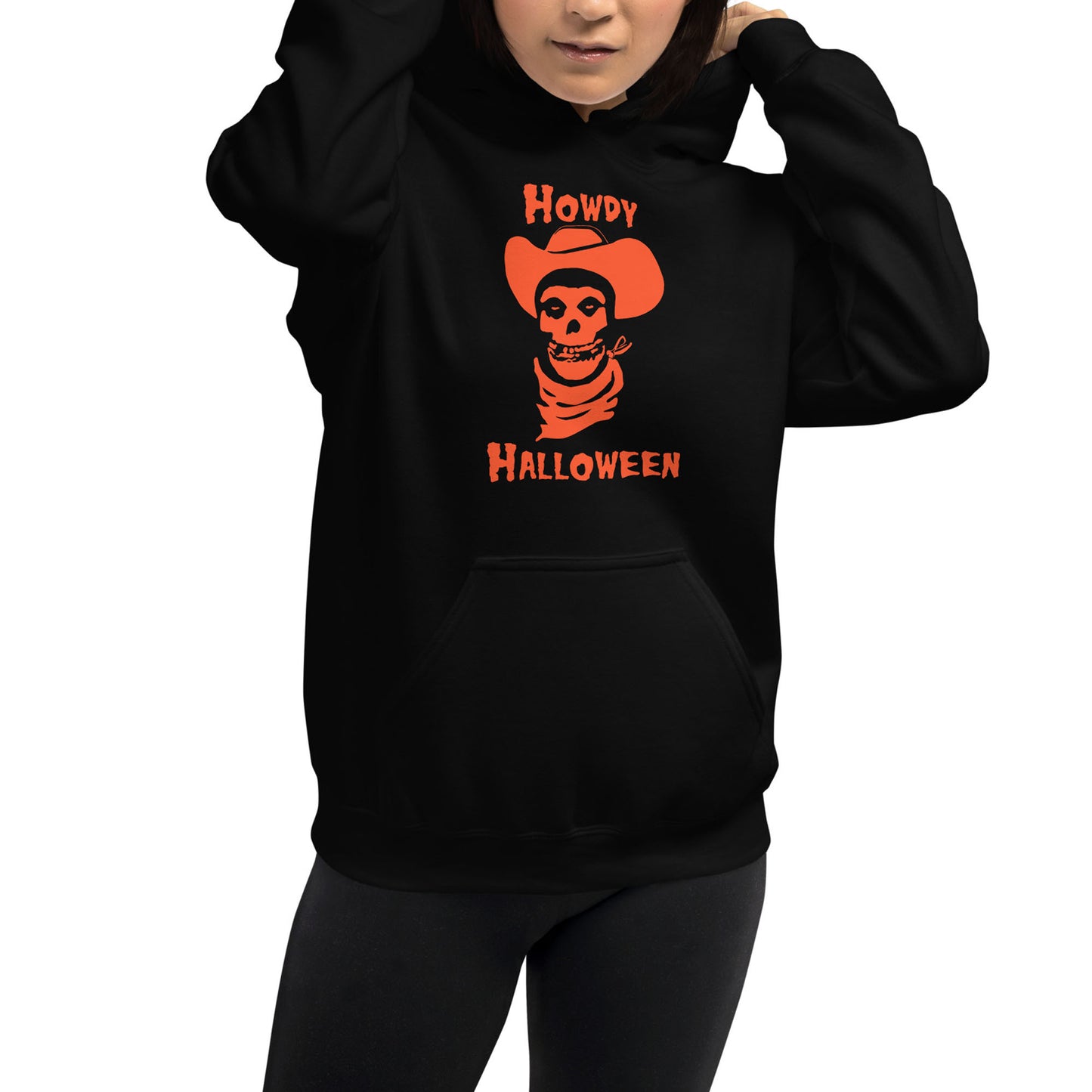 Howdy Halloween Skull Hooded Sweatshirt Black Orange