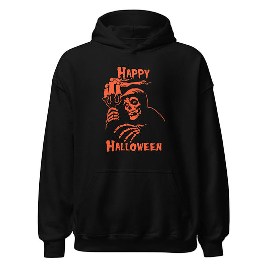 Happy Halloween Skull Hooded Sweatshirt Black Orange