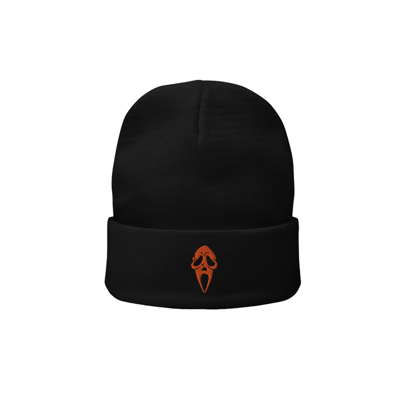 Scream Mask Knit Beanie Black Orange