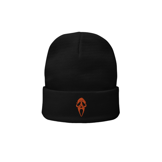 Scream Mask Knit Beanie Black Orange
