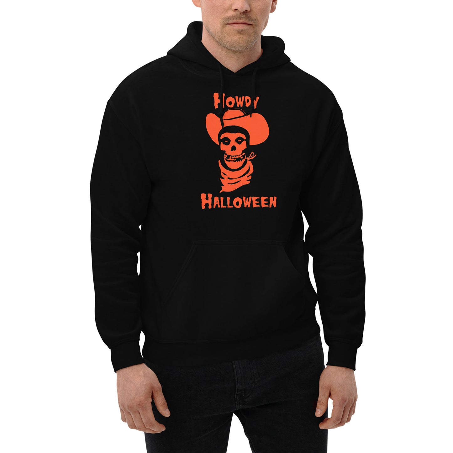 Howdy Halloween Skull Hooded Sweatshirt Black Orange