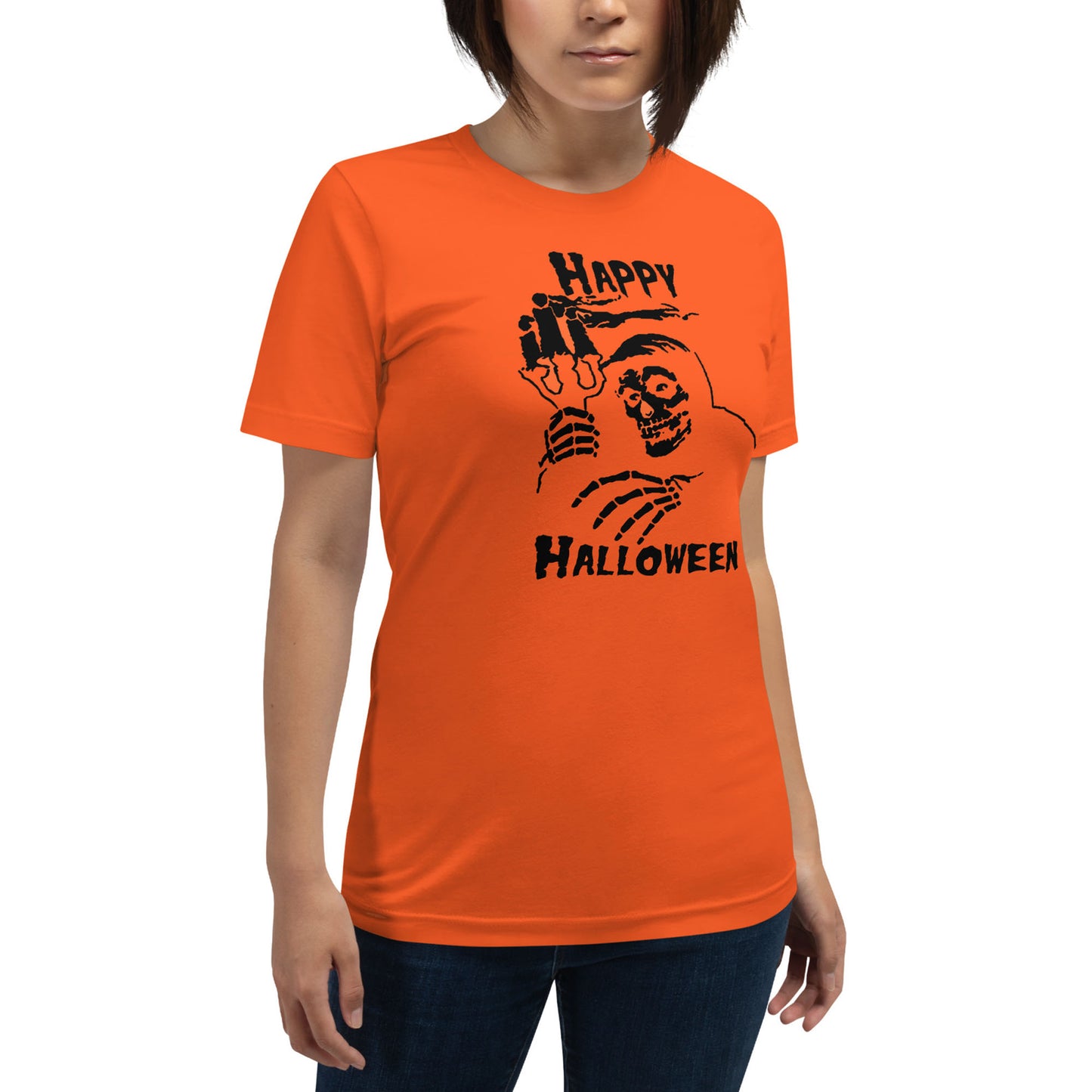 Happy Halloween Skull Tee Orange Black